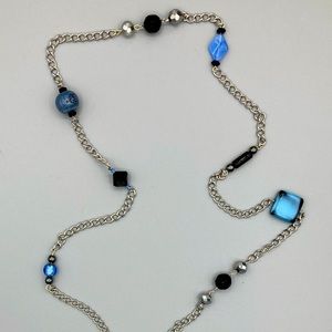 Mixed Bead Station Necklace in Black &. Blue